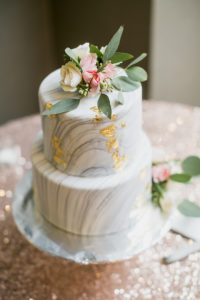 Gold Leaf & Marbled Wedding Cake Top Kristy Berends Photography